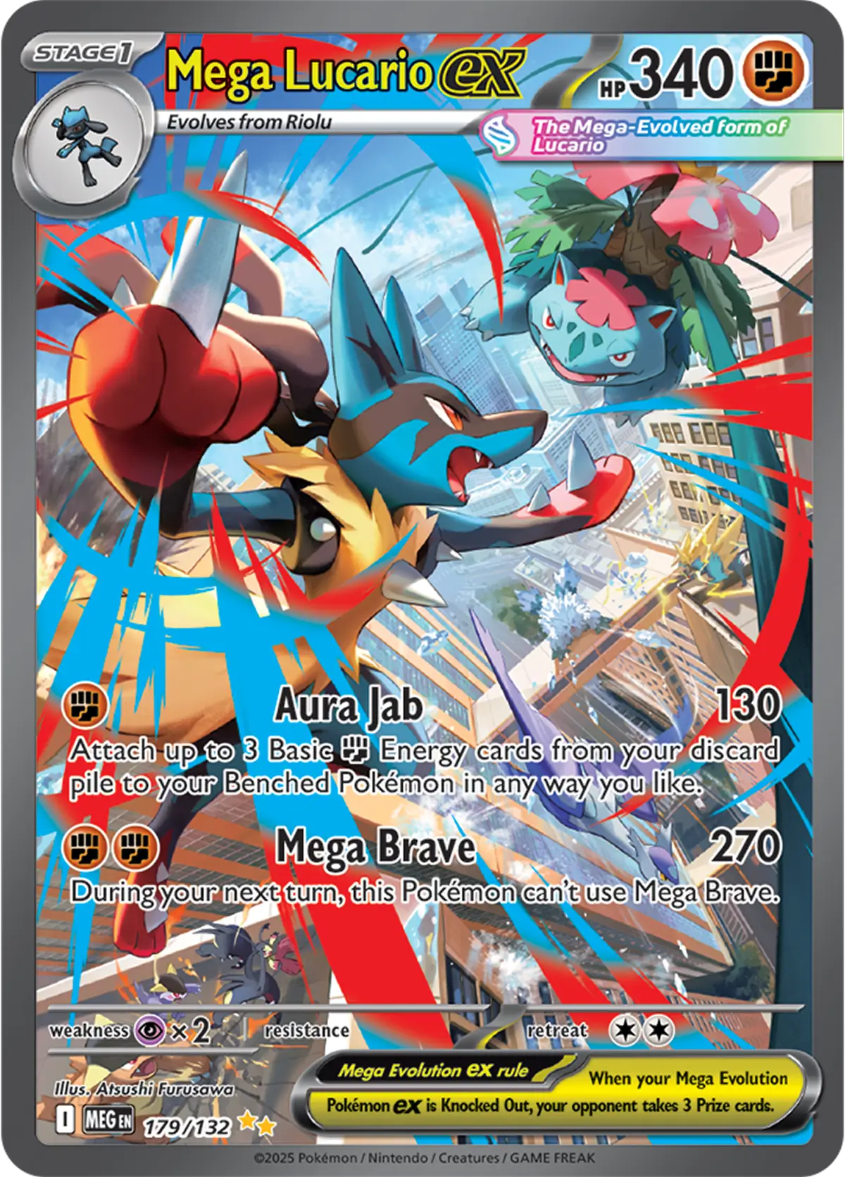 Mega Lucario ex 179/132 Pokemon card from Mega Evolution base set.