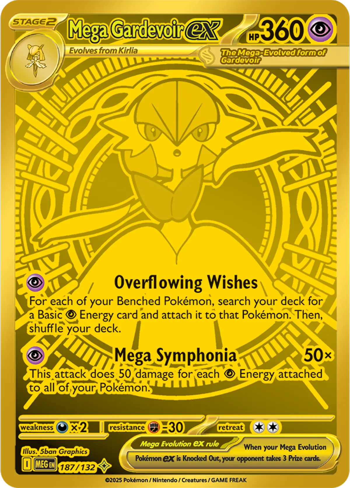 Mega Gardevoir ex 187/132 Pokemon card from Mega Evolution base set.