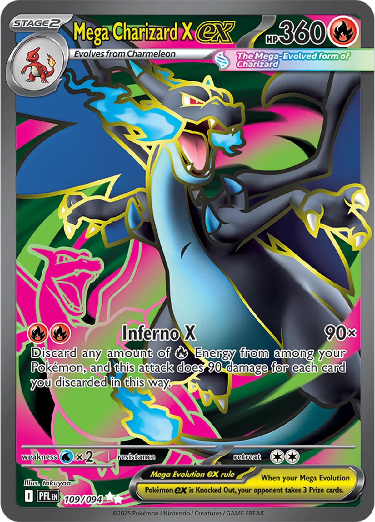 Mega Charizard X ex 109/094 Pokemon card from Phantasmal Flames set.