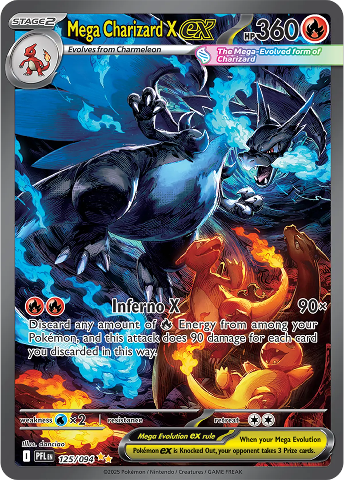 Mega Charizard X ex 125/094 Pokemon card from Phantasmal Flames set.