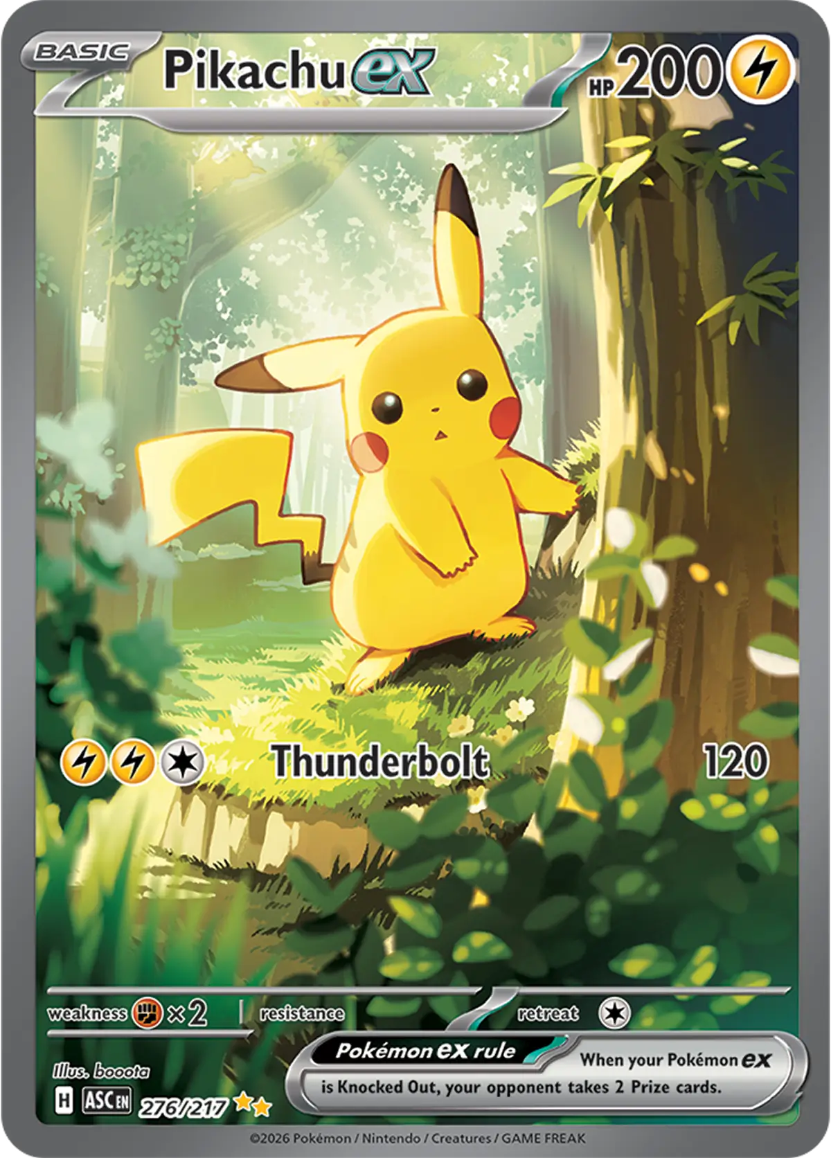 Pikachu ex 276/217 Pokemon card from Ascended Heroes set.