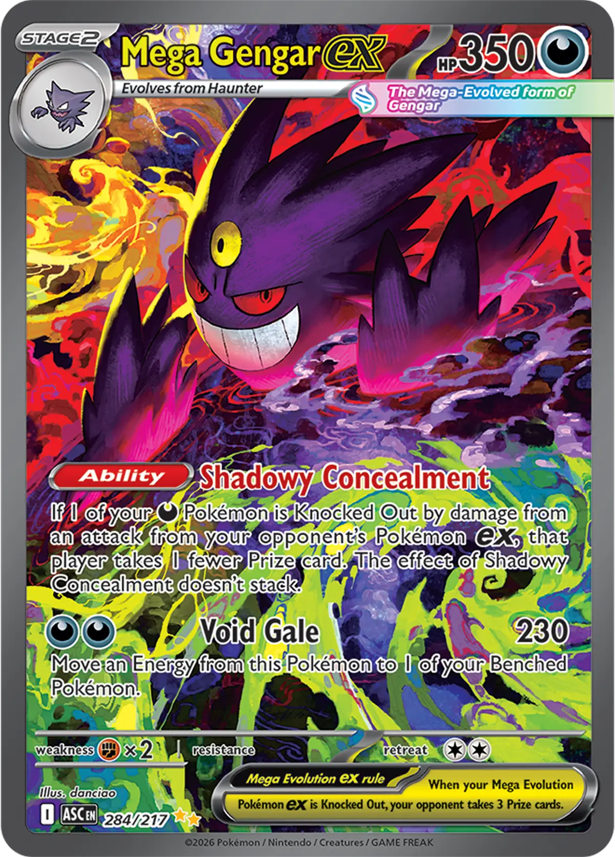 Mega Gengar ex 284/217 Pokemon card from Ascended Heroes set.